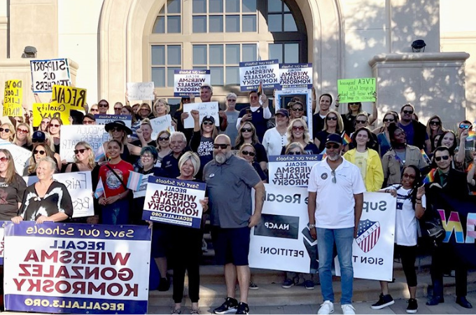 Photo of TVEA members holding signs for Temecula recall